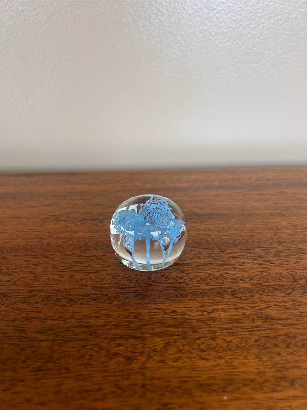 Vintage Paperweight Art Glass Light Blue Controlled Bubbles Glass Sphere